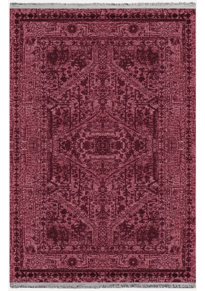 Mars Serisi Bordo Tonlarında Etnik Otantik Eskitme Desen Kaymaz Taban Şönil Halı
