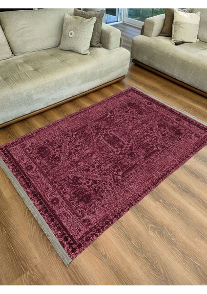 Mars Serisi Bordo Tonlarında Etnik Otantik Eskitme Desen Kaymaz Taban Şönil Halı fiyatları