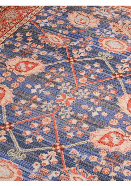 Mars 2030 Pastel Lacivert Kiremit Çiçekli Retro Bohem Dokuma Taban Salon Halısı Mutfak Halısı indirimleri