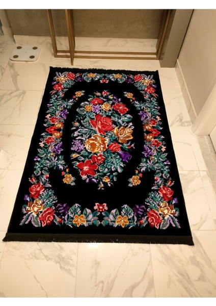 Mars Serisi Siyah ve Multy Tonlarda Çiçekli Desen Kaymaz Taban Şönil Halı indirimleri