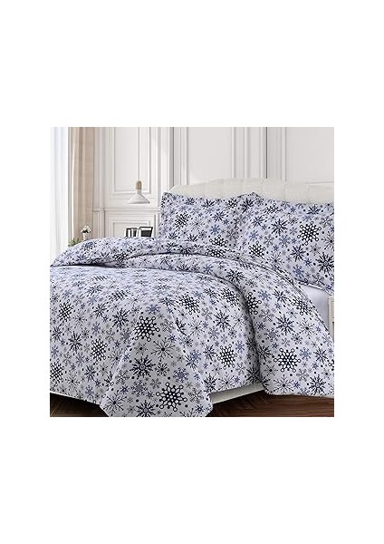 Tribeca Living Nevresim TAKIMI,%100 Pamuk Flanel, Kar Taneleri, Queen