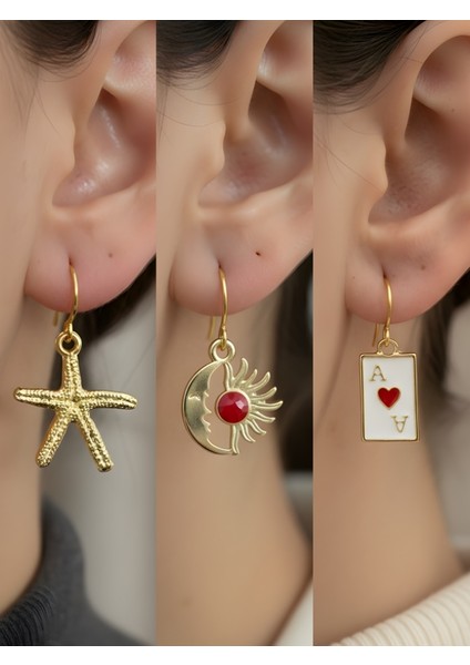 Trend Sembol Figürlü 3’lü Kadın Küpe Set