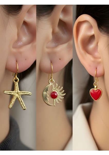 Trend Sembol Figürlü 3’lü Kadın Küpe Set