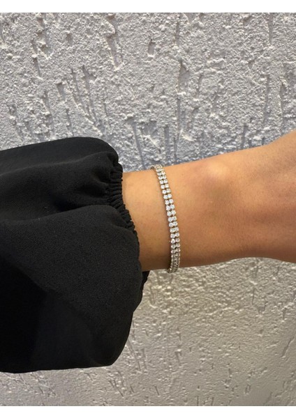 Özel Seri Xp Çift Sıra Su Yolu Zirkon Taşlı Gold Bileklik