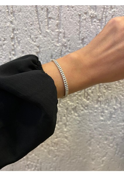 Özel Seri Xp Çift Sıra Su Yolu Zirkon Taşlı Gold Bileklik indirimleri