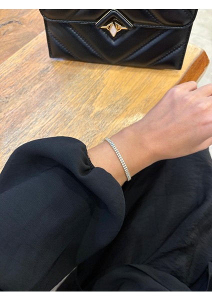 Özel Seri Xp Çift Sıra Su Yolu Zirkon Taşlı Gold Bileklik