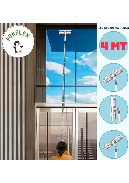 4 Metre Teleskopik Cam Silme Aparatı Paspas ve Mop Eklemeli Sap