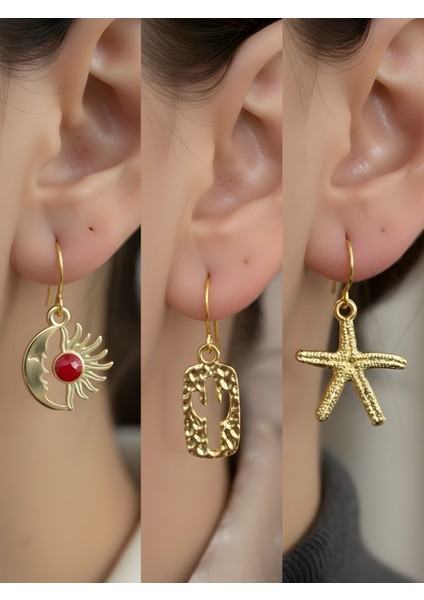 Trend Sembol Figürlü 3’lü Kadın Küpe Set