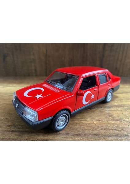 Tofaş Şahin 1/32 Ölçek Metal Araba Kırmızı Türk Bayraklı Oyuncak Tofaş Şahin Doğan Araba