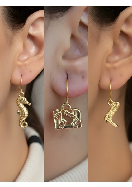 Trend Sembol Figürlü 3’lü Kadın Küpe Set