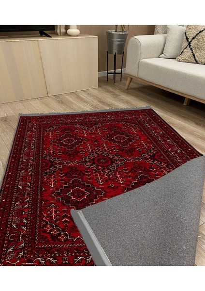Mars 2168 Bordo Tonlarında Geleneksel Klasik Yıkanabilen Dekoratif Halı
