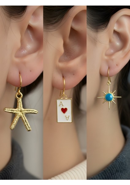 Trend Sembol Figürlü 3’lü Kadın Küpe Set