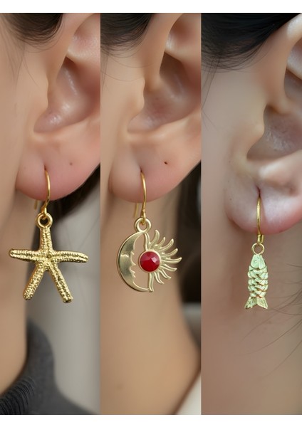 Trend Sembol Figürlü 3’lü Kadın Küpe Set