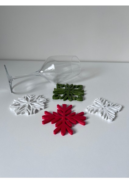 Yılbaşı Temalı Kar Tanesi Bardak Altlığı Seti – 4’lü Pla Dekoratif Altlık modelleri