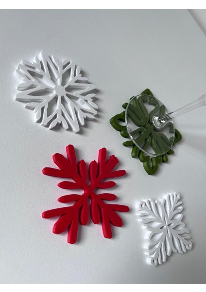 Yılbaşı Temalı Kar Tanesi Bardak Altlığı Seti – 4’lü Pla Dekoratif Altlık