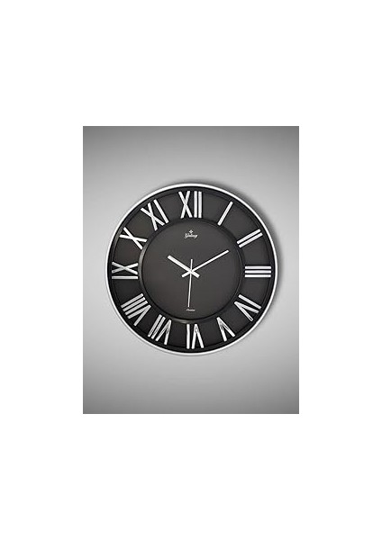 Serisi Tasarımlı Roma Rakamlı 40 cm Duvar Saati Siyah-Gri