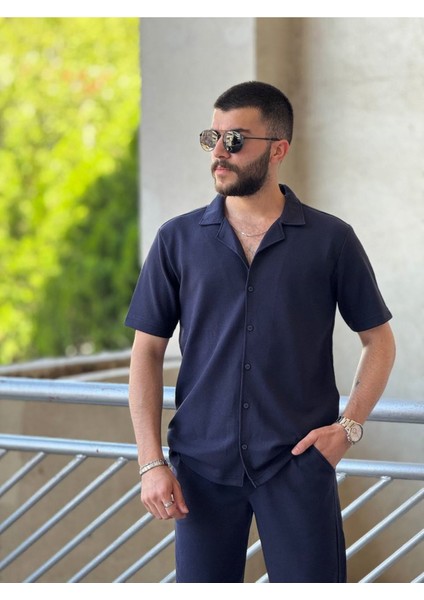 Slimfit Kesim Erkek Gömlek-Joger Pantolon Ikili Alt Üst Takım-Lacivert