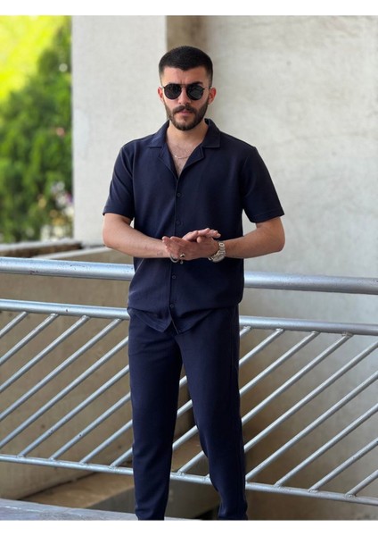 Slimfit Kesim Erkek Gömlek-Joger Pantolon Ikili Alt Üst Takım-Lacivert fiyatları