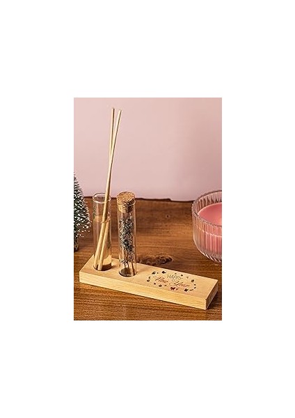 Hediyesepeti Yılbaşı Tasarımlı Dekoratif Set - Bambu Oda Kokusu Şişesi