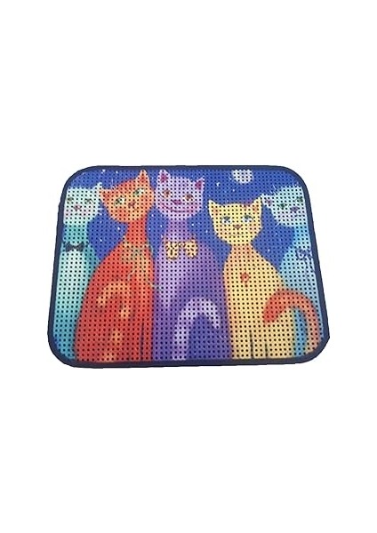 Miapet Elekli Desenli Kedi Tuvalet Önü Paspası 60 x 45 cm Papyonlu Kedi