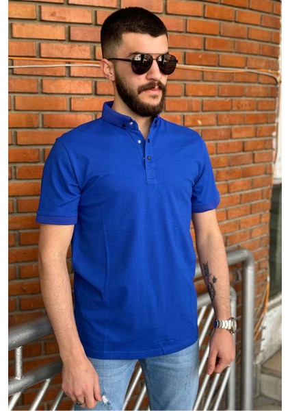 Slimfit Kesim Erkek Oxford Duz Desen Polo Yaka Tshirt-Saks