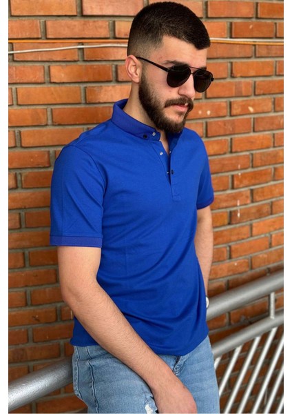 Slimfit Kesim Erkek Oxford Duz Desen Polo Yaka Tshirt-Saks modelleri