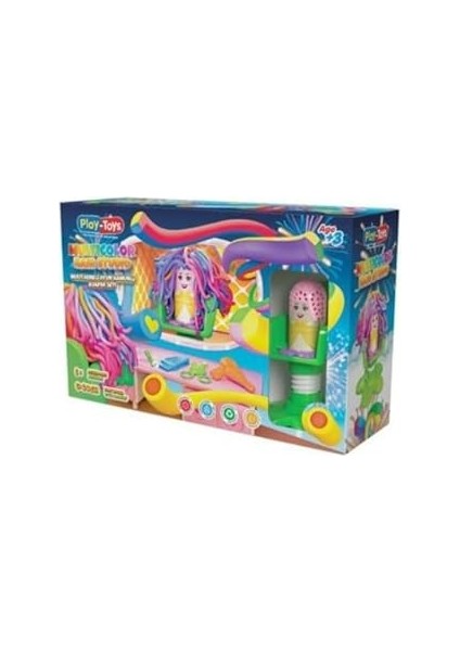 Playtoys Multicolor Hair Studio Oyun Hamuru Seti, 6 Mulri Renkli X30GR Oyun Hamuru, 8 Farklı Aksesu