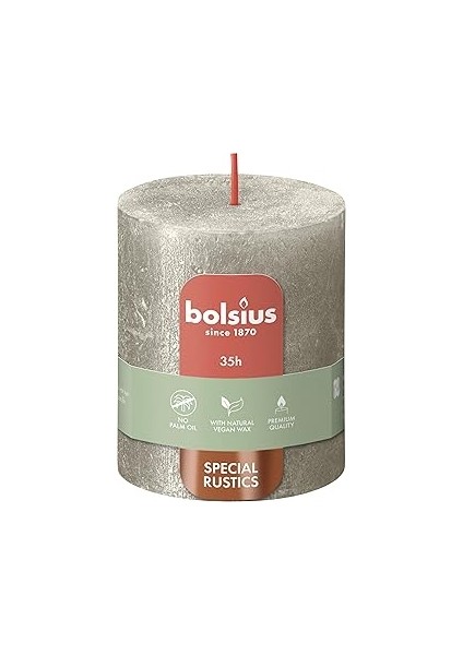 Bolsius Rustik Blok Sütun Mum - Şampanya - Parıltılı - 35 Saat Uzun Yanma Süresi - Ev Mumları - Iç