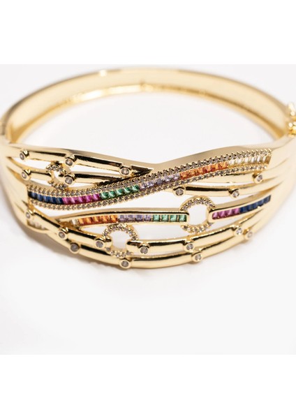 Billy Renkli Taşlı 14 Ayar Altın Kaplama Kelepçe Bileklik modelleri