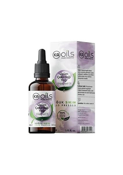 Kaoils Üzüm Çekirdeği Yağı 30 ml (Grape Seed Oil) -%100 Doğal ve Saf & Soğuk Sıkım | Antioksidan Ze