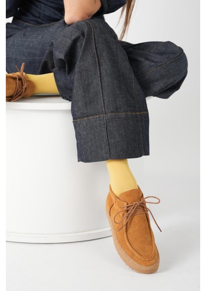 %100 Doğal Deri Rebel Kadın Süet Deri Taba Yarım Bot modelleri