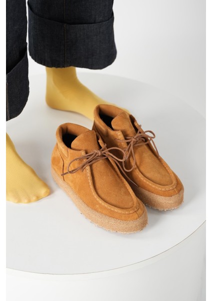 %100 Doğal Deri Rebel Kadın Süet Deri Taba Yarım Bot