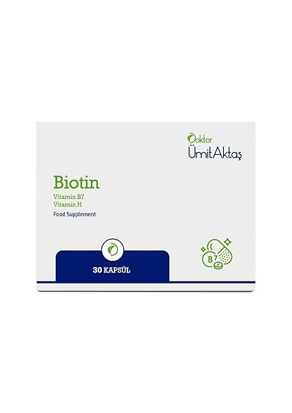 Dr. Ümit Aktaş Biotin 5000MCG D-Biotin (B7 + Vit.h) Saç Vitamini Güçlendirici Takviye 30 Kapsül