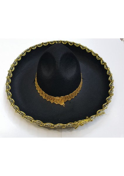 Altın Renk Şeritli Meksika Mariachi Latin Şapkası 55 cm Çocuk fırsatları