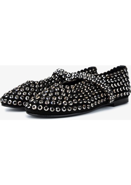 Kadın Hakiki Deri Siyah/beyaz Taş Babet Ayakkabı 35 2880 Bn Ayk SK25-26 Syh Suet/byz Tas fırsatları