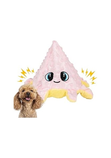 Proud Wave Ahtapot Köpek Oyuncağı Peluş Zilli Vikvikli Çift Taraflı Çekiştirme Oyuncağı (Pembe-Sari