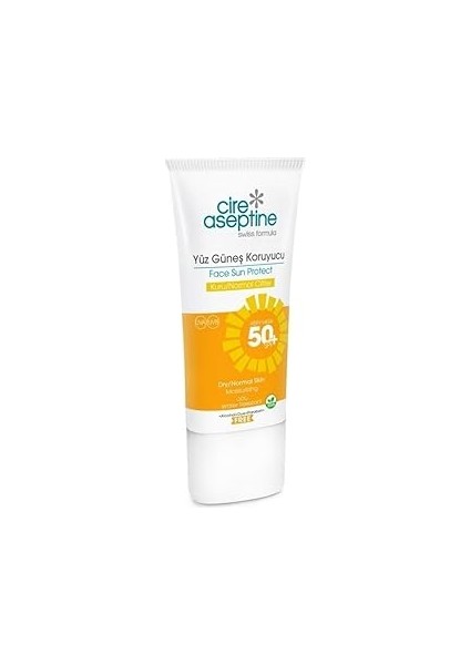 Cire Aseptine Yüz Güneş Koruyucu Kuru ve Normal Ciltler 50 Spf 50 ml