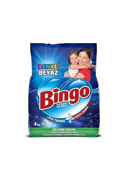 Bingo Matik Beyaz & Renkli 26 Yıkama Toz Çamaşır Deterjanı 1 x 4 kg