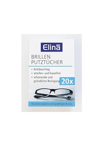 Elina Med Brillenputztücher Gözlük Temizleme Mendili, 20’li Tek Kullanımlık Islak Mendil – Buğu Önl
