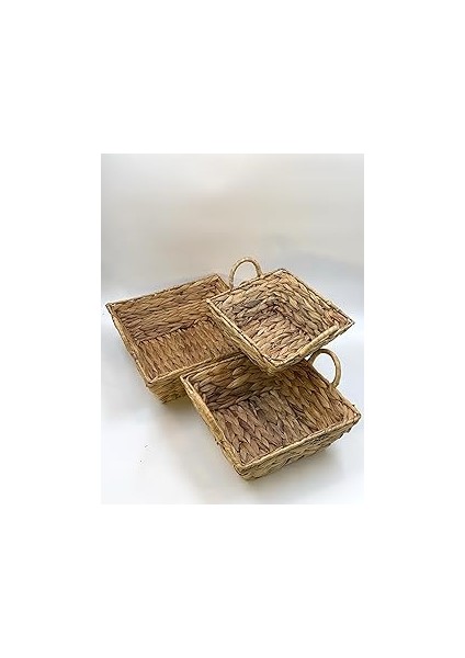 Orret Hasır El Örgüsü 3'lü Sepet Seti – Doğal Hasır Organizer, Meyvelik, Havlu Saklama Sepeti,