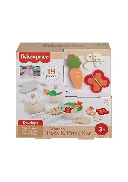 Fisher-Price Ahşap Mutfak Seti Okul Öncesi Çağdaki Çocuklar Için 19 Parçalı Fisher-Price Ahşap Mutf