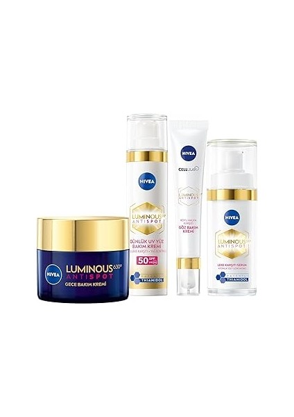 LUMINOUS630 Leke Karşıtı Cilt Bakım Seti, Gündüz Yüz Kremi 50ML, Gece Kremi, Cilt Serumu, Göz