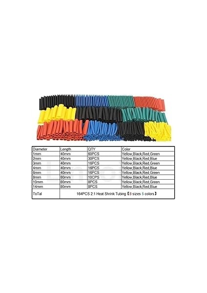 Bunyon 164 Parça Renkli Isıyla Daralan Makaron Seti Shrink Boru Kablo Koruyucu Kablo Tamir Kiti