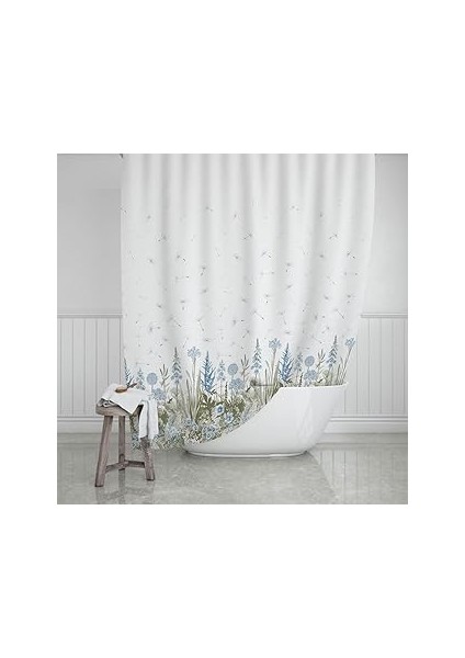 Tropik Kır Banyo Perdesi 180X200CM Tek Kanat Duş Perdesi, Renkli Çiçekli Banyo Duş Perdesi, Ha