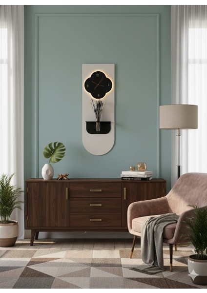 Yonca Ahşap Pilli Ledli Iskandinav Tarzı Salon Duvar Saati Modern Çiçeklik 40 x 110 cm modelleri