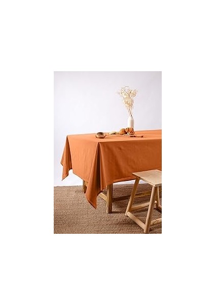W Wellstil Keten Masa Örtüsü (Sofra, Sunum, Doğum Günü, Piknik) (Tarçın, 110 x 160)