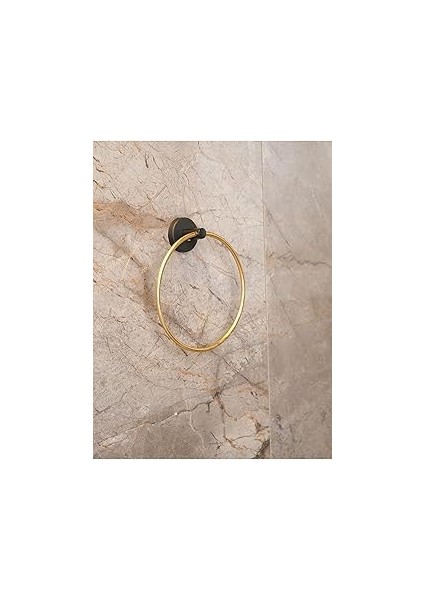 Yapışkanlı Yuvarlak Havluluk Havlu Askısı Altın Siyah S-102