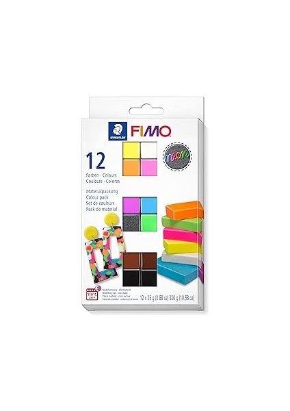 Staedtler Fimo 8013 C12-3 Set Modelleme Kili Fımo Effect Neon Renkler