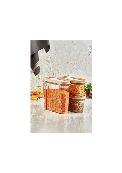 Vip Ahmet Lüks Erzak Saklama Kabı, Şeffaf Füme 3 'lü Set (4 Lt+2lt+2 Lt), Bakır