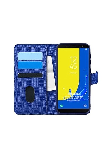 Microsonic J6 Için Kılıf Fabric Book Wallet Lacivert [galaxy J6 ile Uyumlu Kılıf - L
